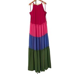 Chicos Women Maxi Dress Size 0 US 4 Halter Colorblock Festival Boho Resort Y2K